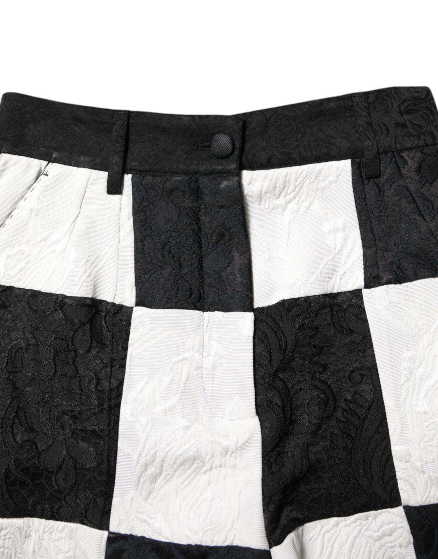 Black White Floral Brocade Hot Pants Shorts