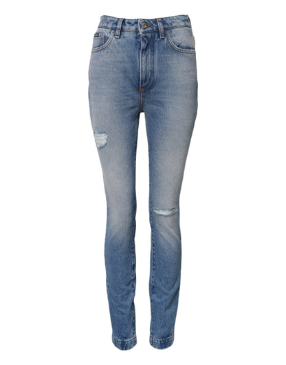 Blue Washed Skinny High Waist Denim Jeans