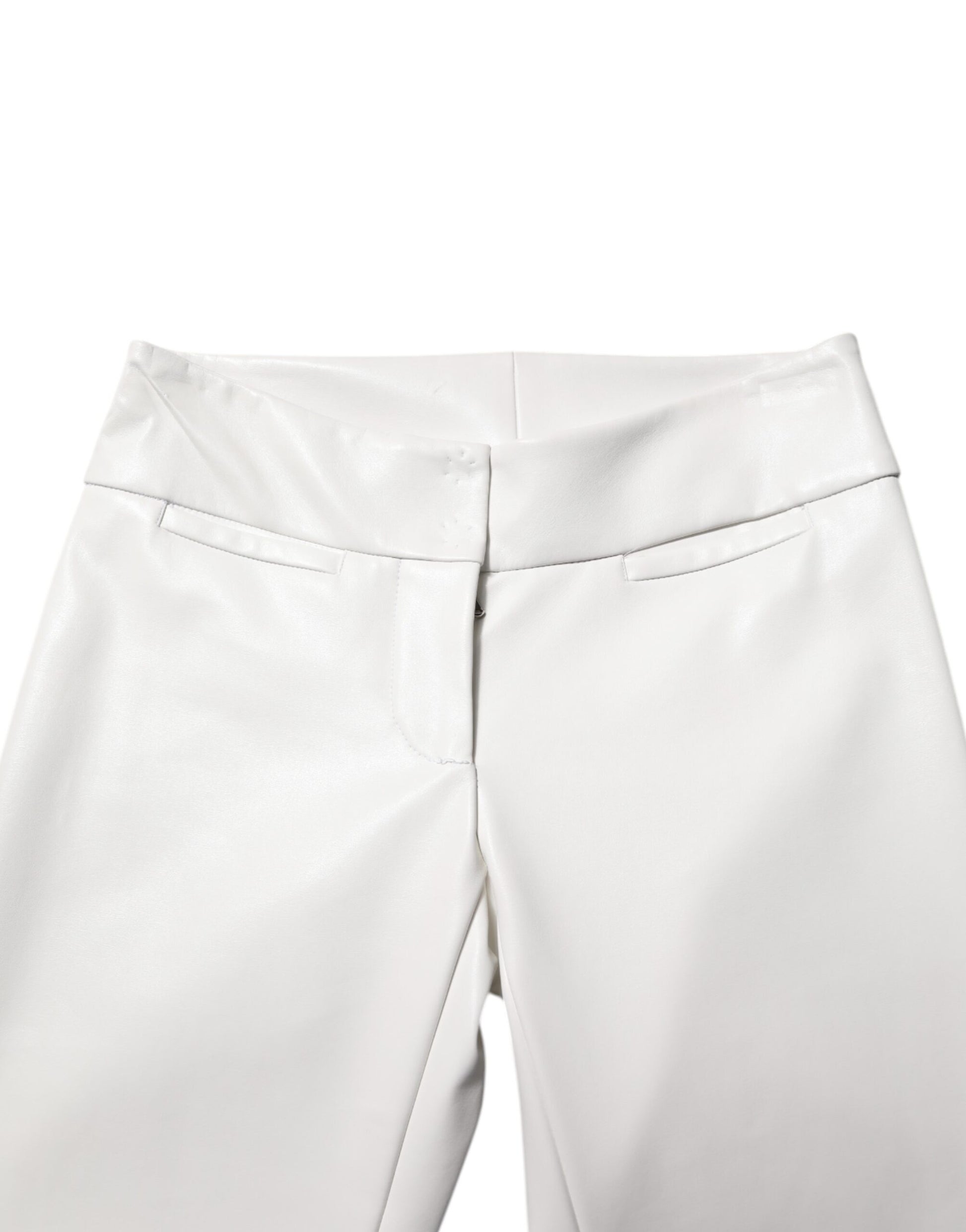 White Polyurethane High Waist Tapered Pants