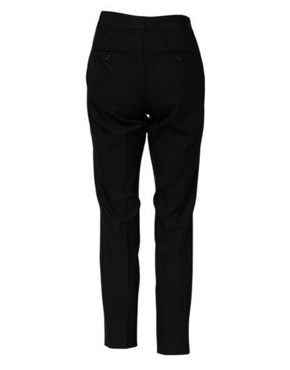 Black Wool High Waist Tapered Pants
