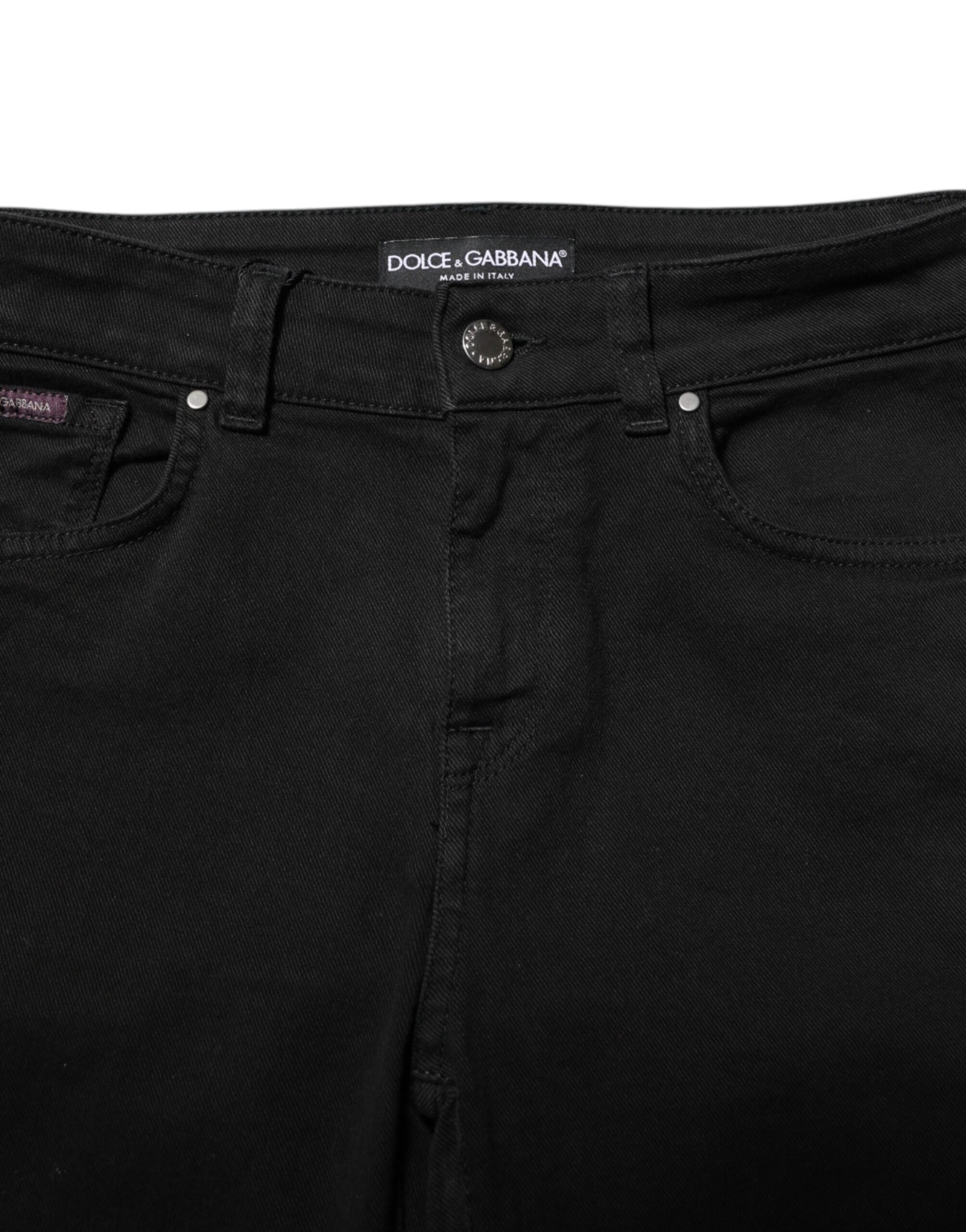 Black Cotton Skinny Mid Waist Denim Jeans