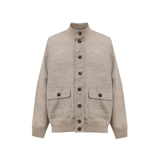 Beige Linen Biker Jacket