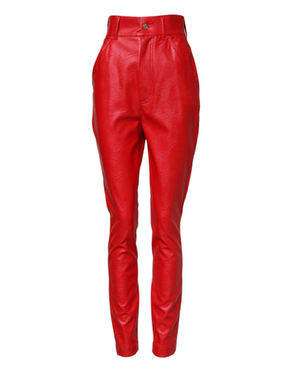 Red Viscose High Waist Tapered Trouser Pants