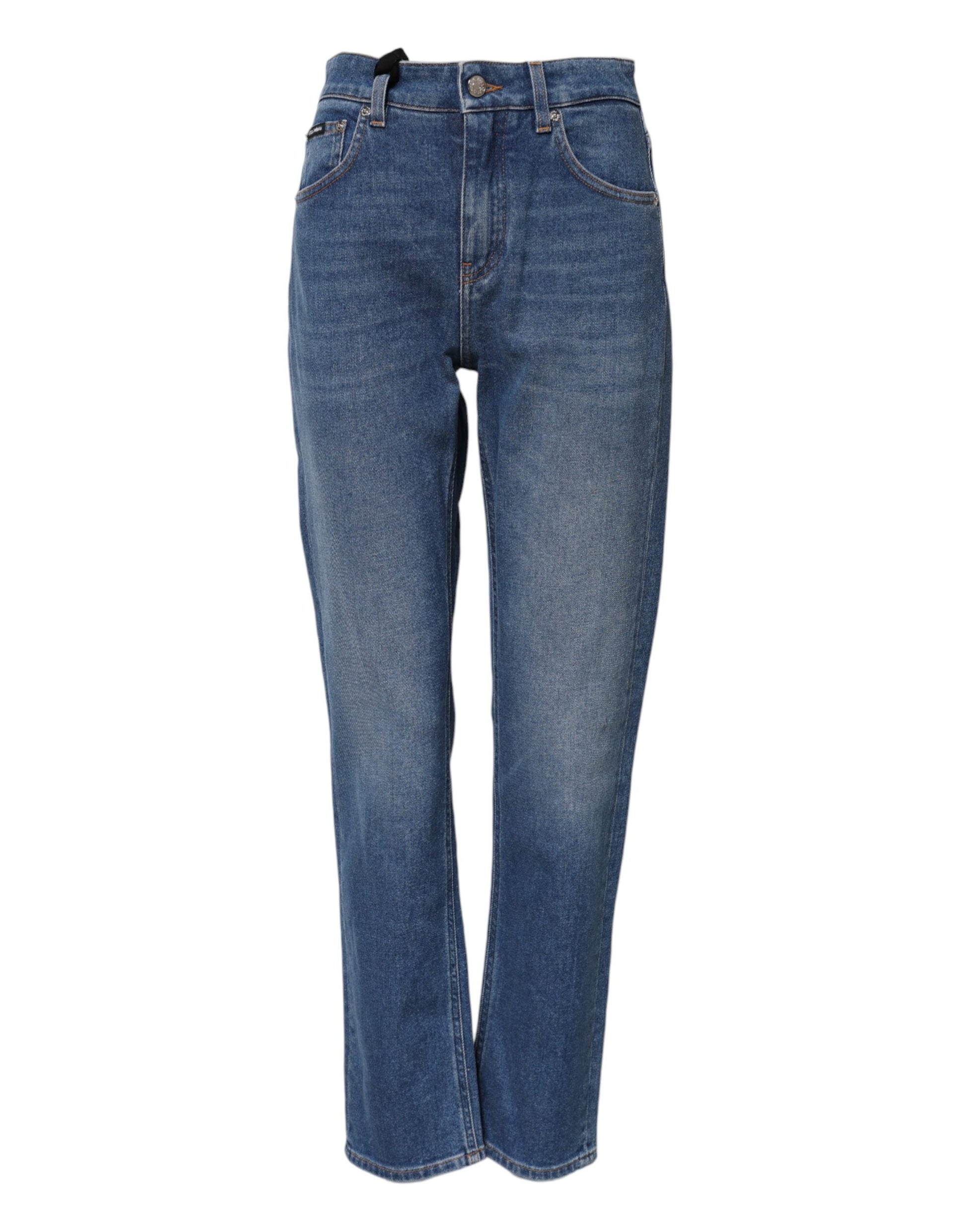 Blue Cotton High Waist Tapered Denim Jeans