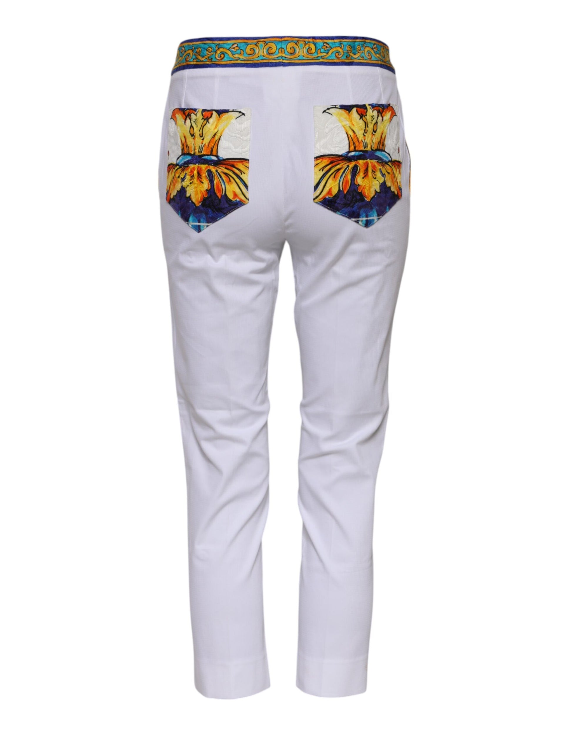 White Cotton Mid Waist Tapered Trouser Pants