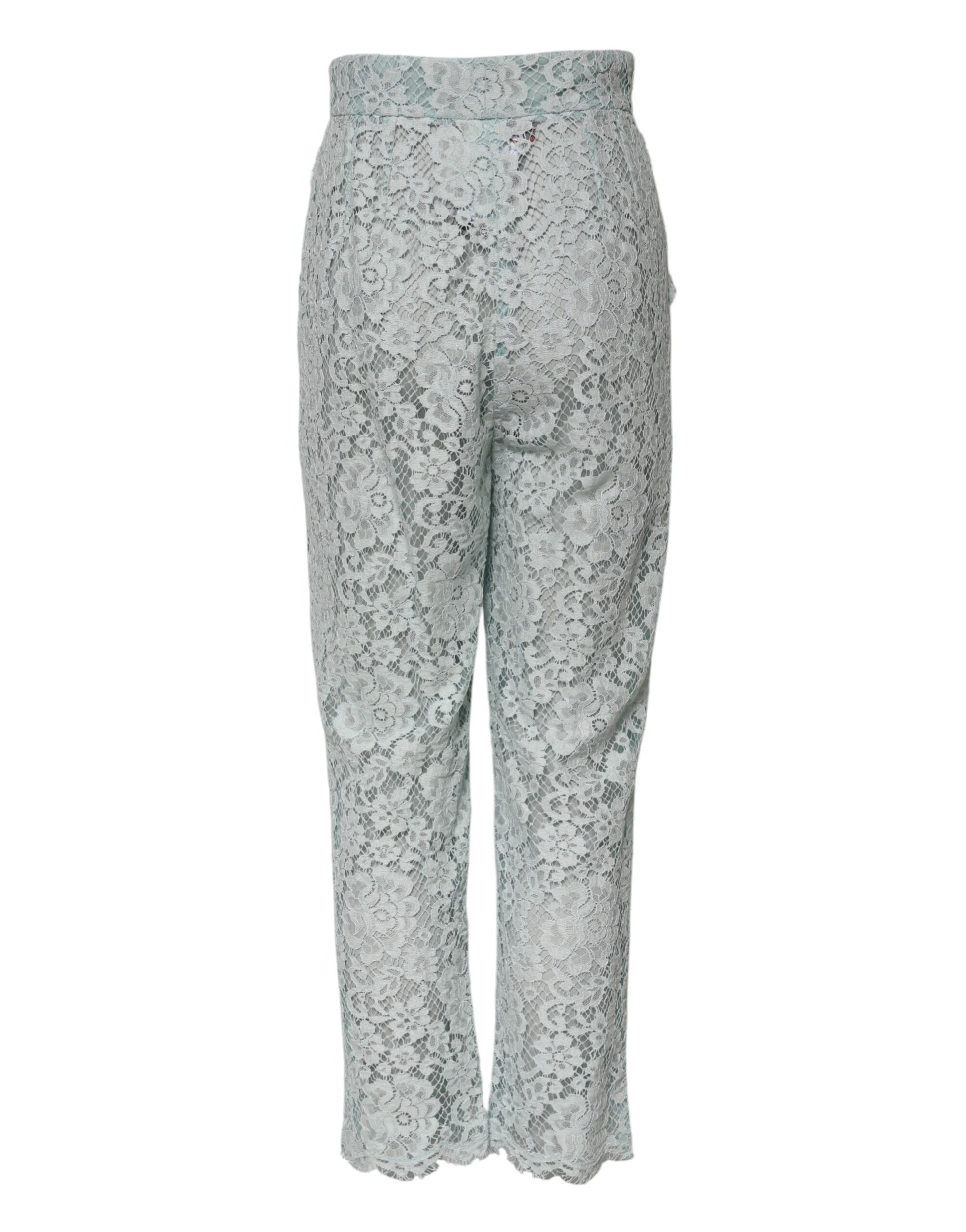 Mint Green Cotton Floral Lace Trousers Pants