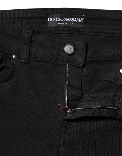Black Cotton Logo Skinny MidWaist Denim Jeans