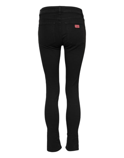 Black Cotton Skinny Mid Waist Denim Jeans