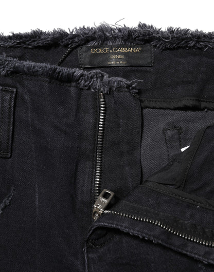 Black Cotton Tattered Skinny Denim Jeans