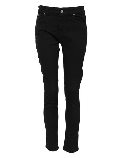 Black Cotton Skinny Mid Waist Denim Jeans