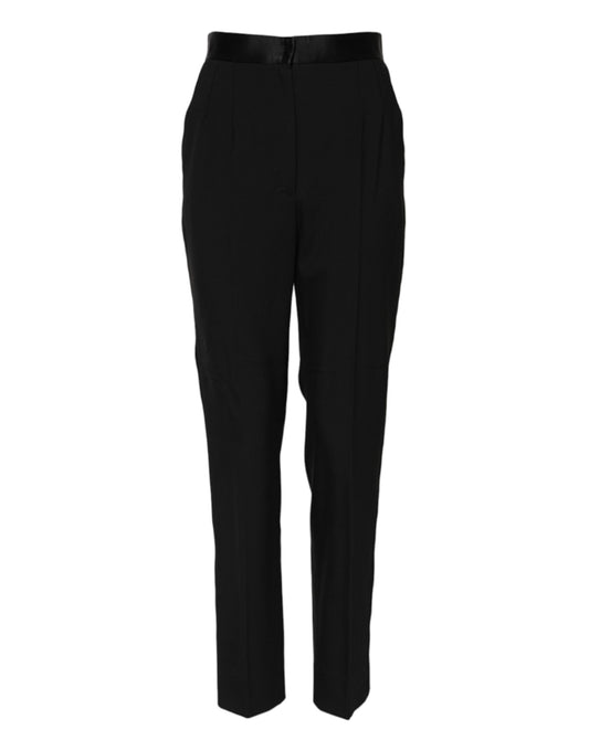 Black Wool Tapered High Waist Pants