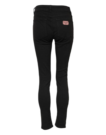 Black Cotton Skinny Mid Waist Denim Jeans