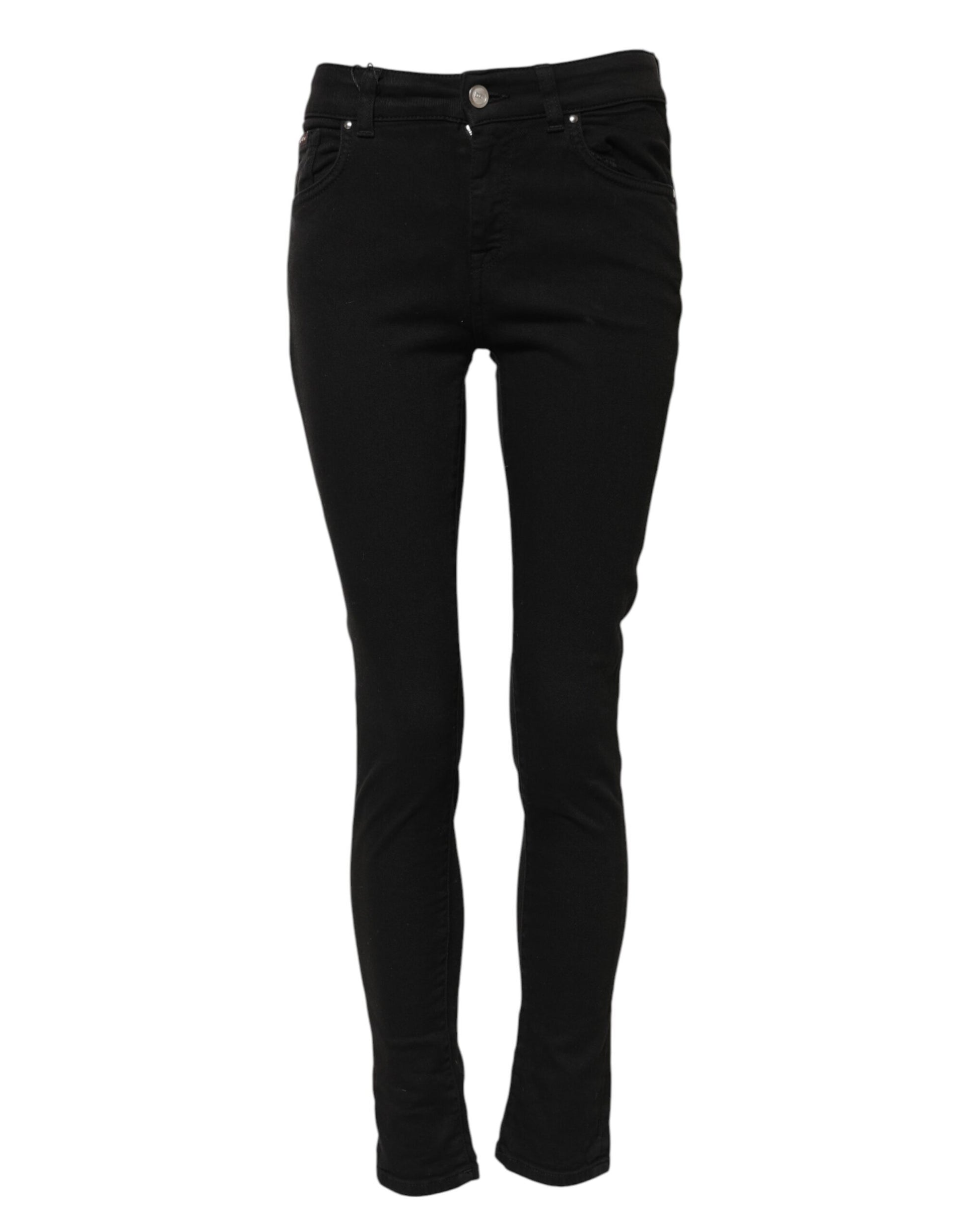 Black Cotton Skinny Mid Waist Denim Jeans