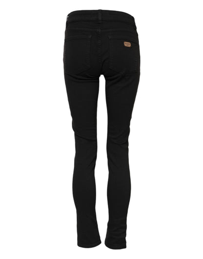 Black Cotton Skinny Mid Waist Denim Jeans