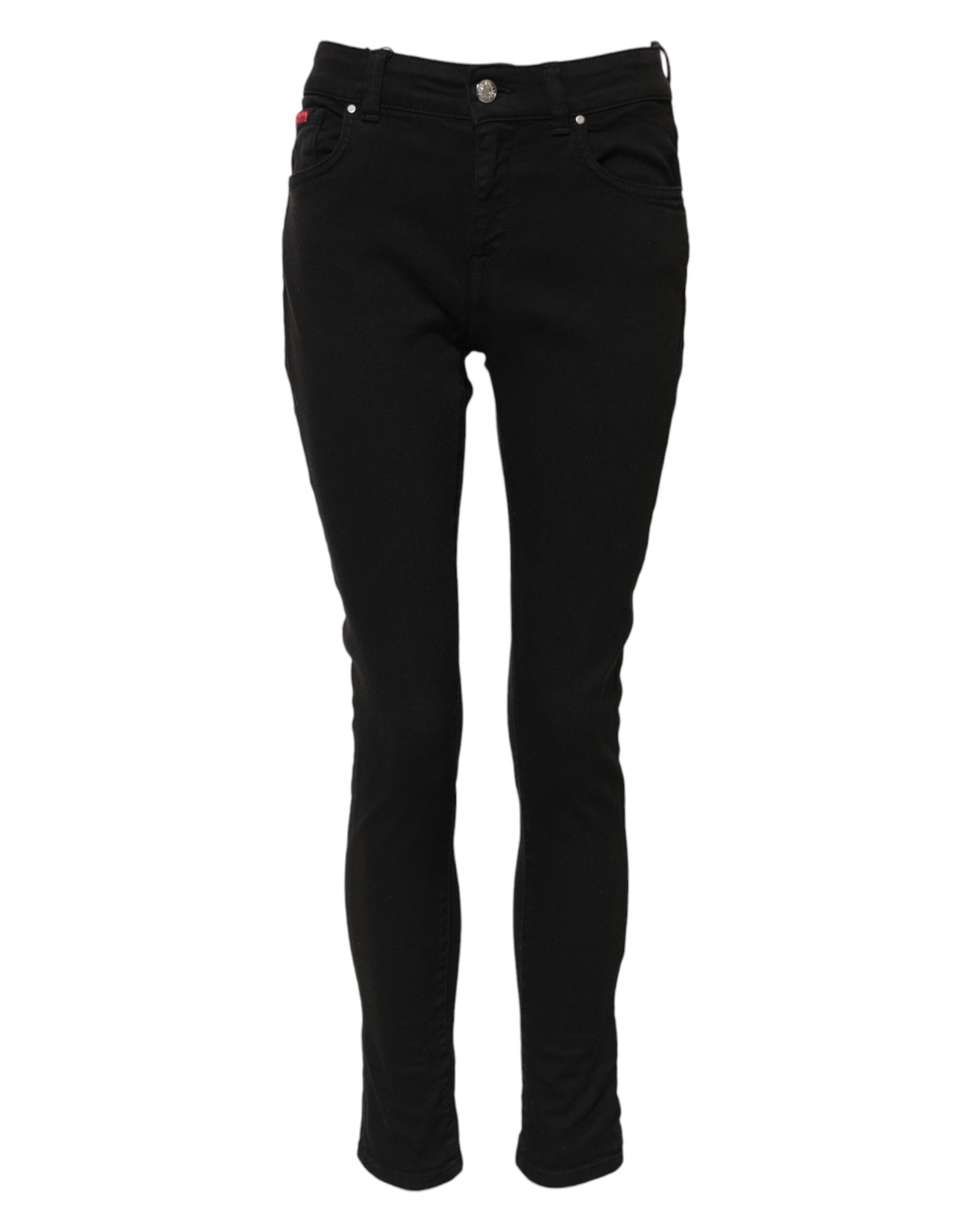 Black Cotton Logo Skinny Mid Waist Denim Jeans
