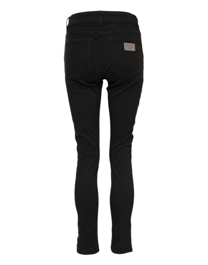 Black Cotton Logo Skinny Mid Waist Denim Jeans