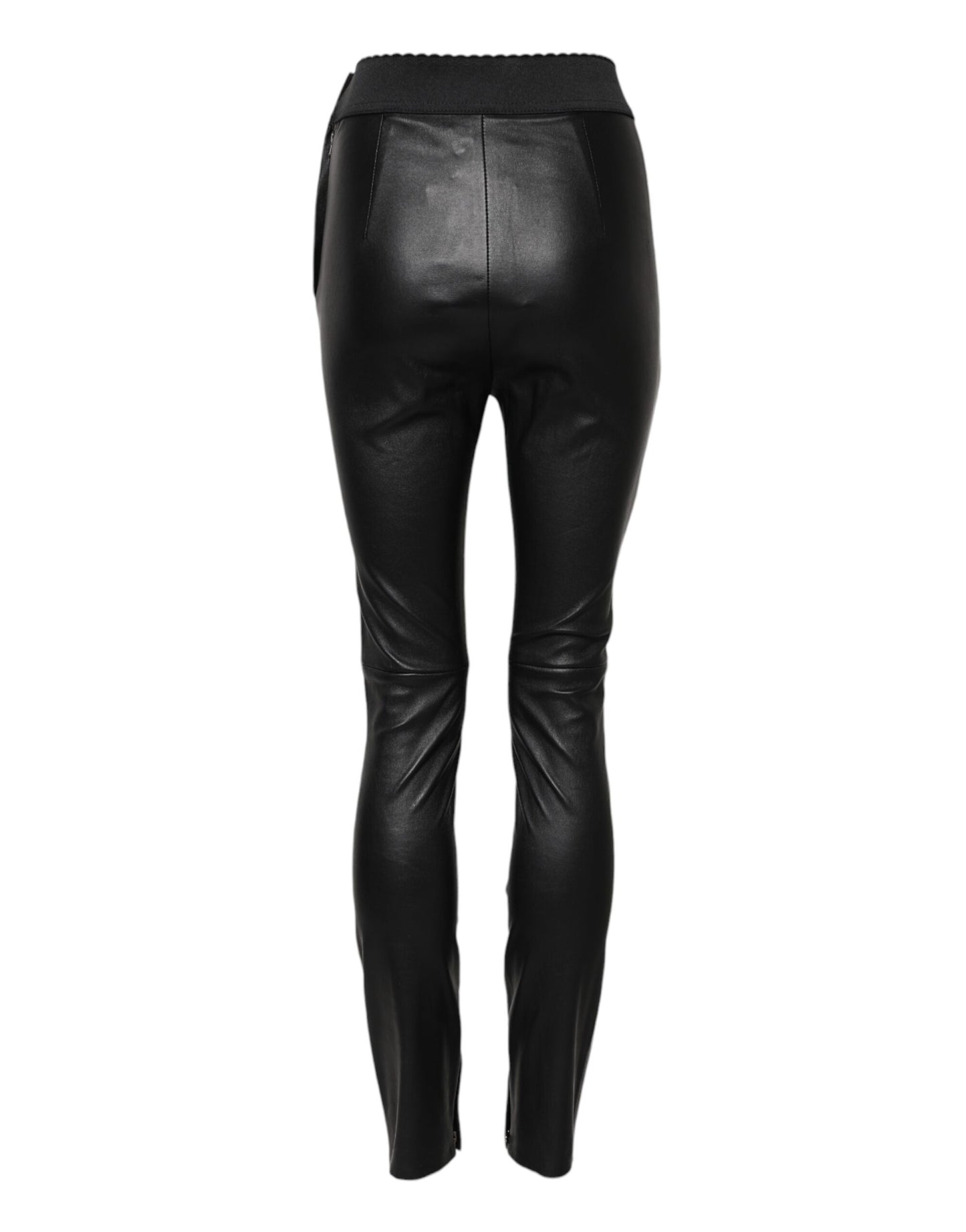 Black Leather Elastic Waist Pants