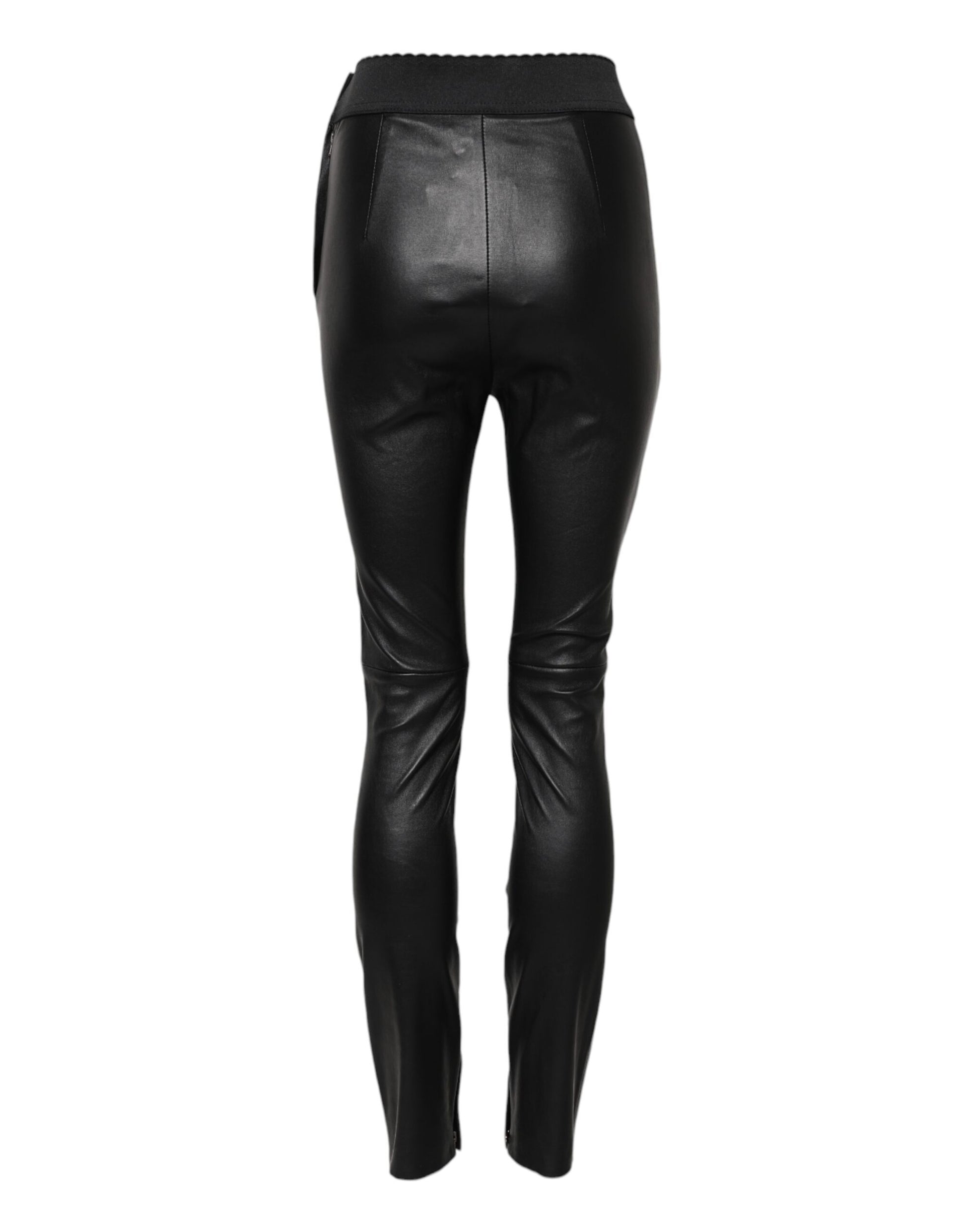 Black Leather Elastic Waist Pants