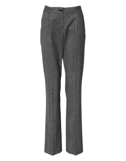 Gray Checkered High Waist Flared Pants