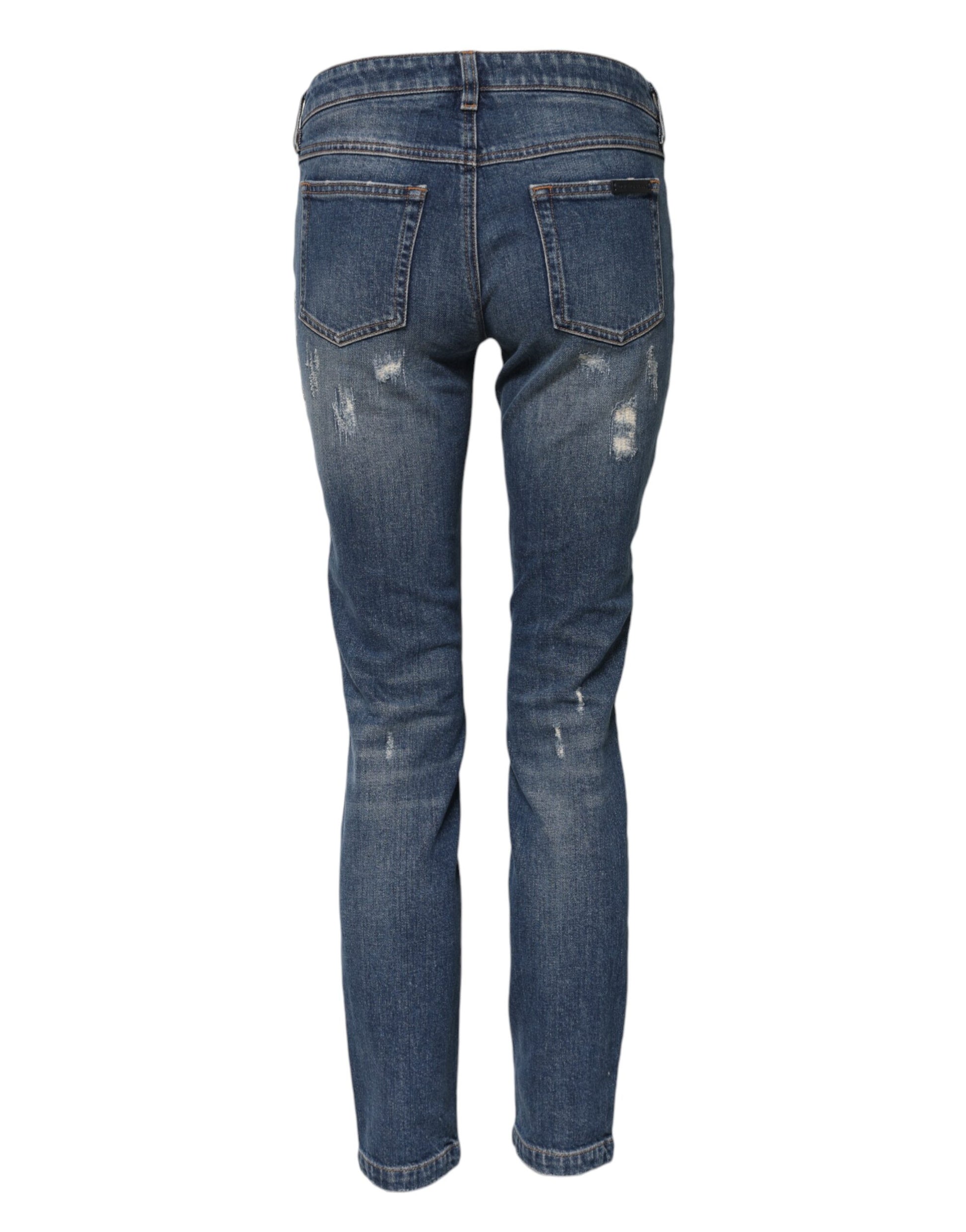 Blue Play Card Embroidery Skinny Denim Jeans