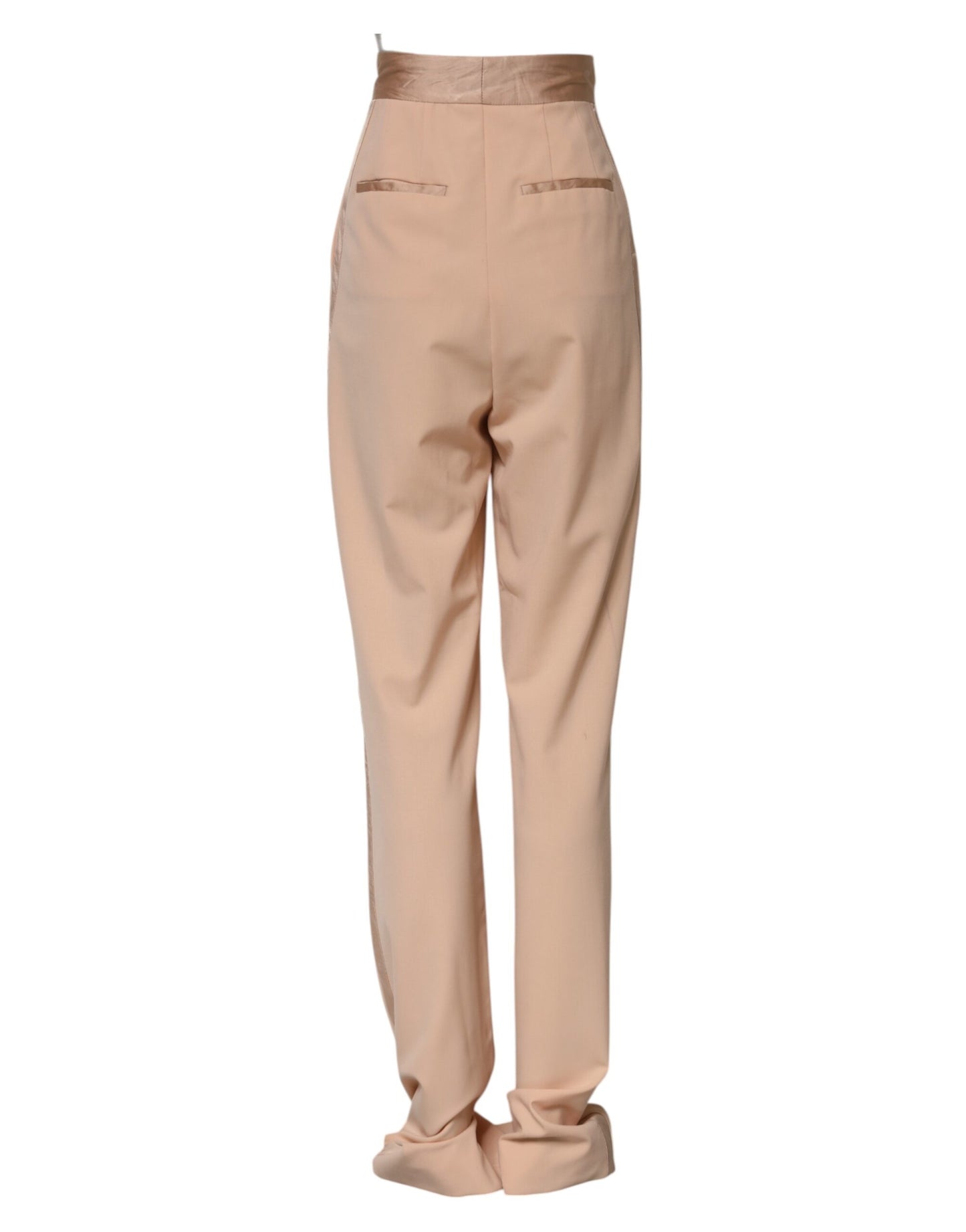 Beige Polyester Mid Waist Tapered Pants