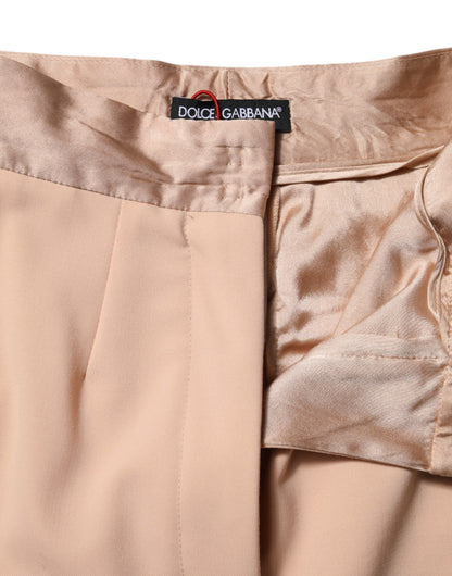 Beige Polyester Mid Waist Tapered Pants