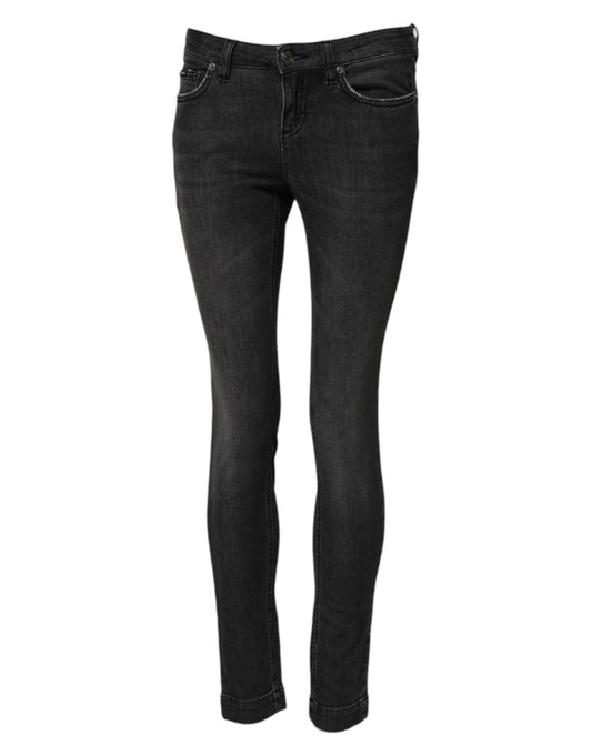 Black Cotton Low Waist Skinny Denim Jeans