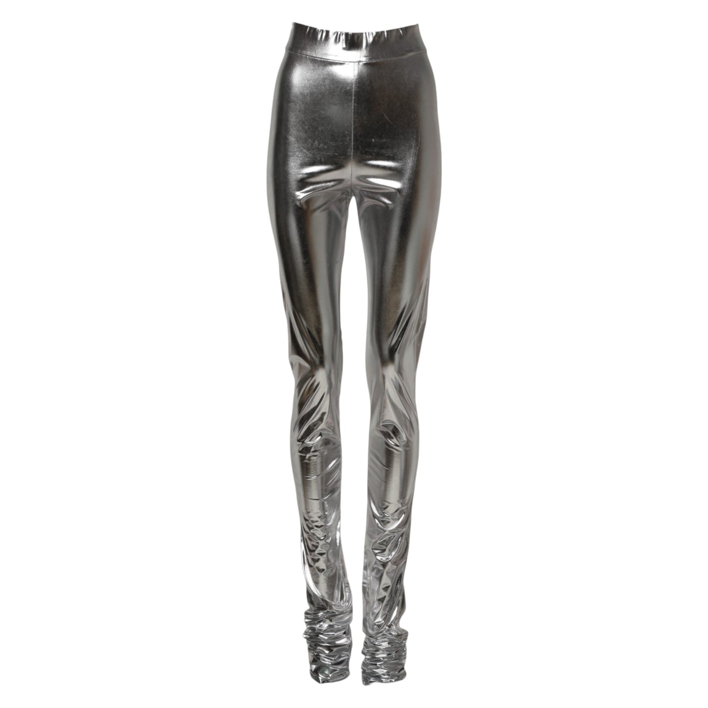 Metallic Silver Polyester Slim Fit Leggings Pants