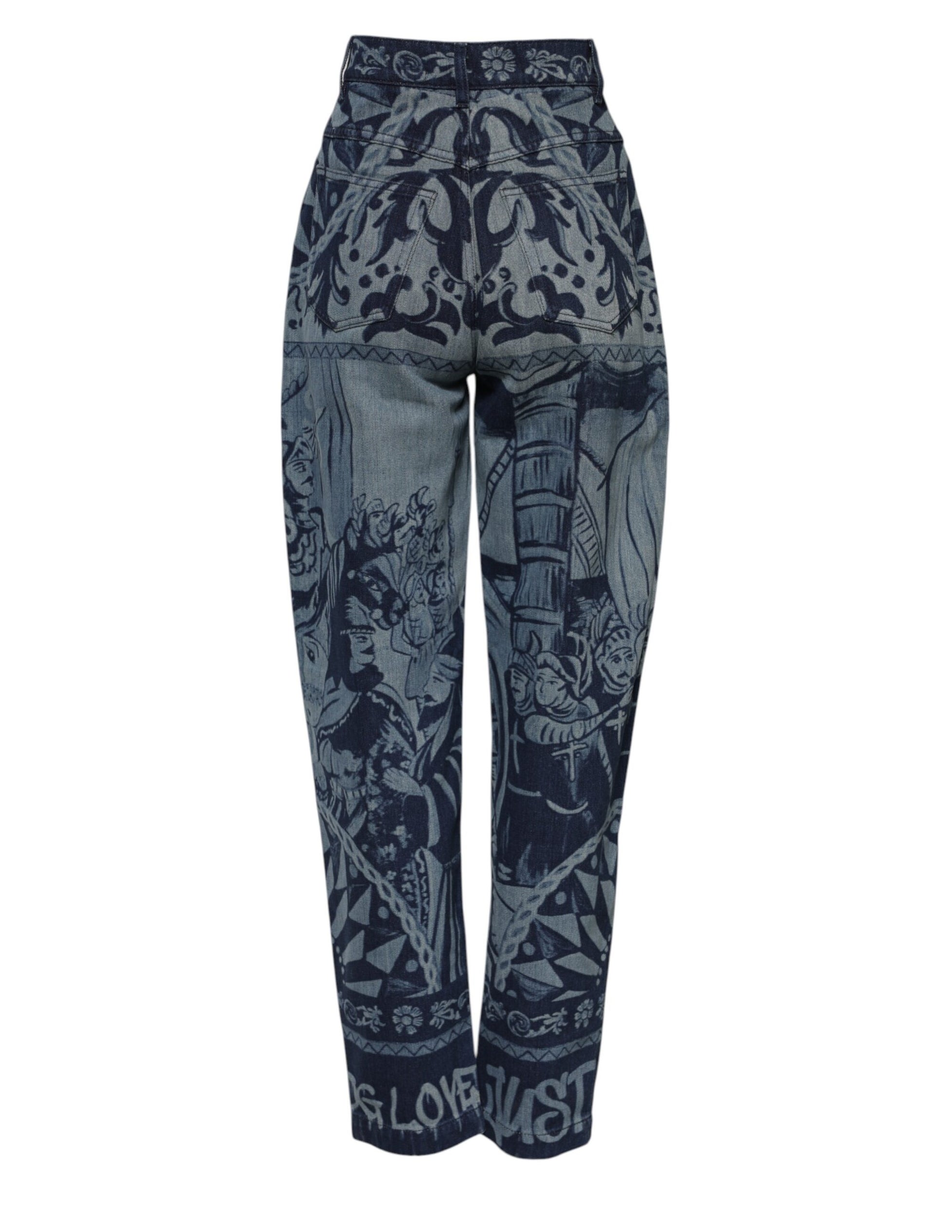 Blue Graphic Print Tapered Denim Jeans