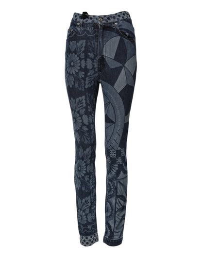 Blue Graphic Print Cotton Skinny Denim Jeans