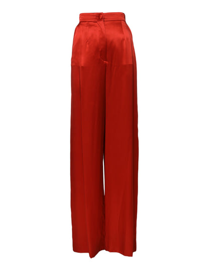 Red Satin High Waist Wide Leg Pants