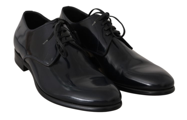 Elegant Dark Blue Leather Derby Shoes