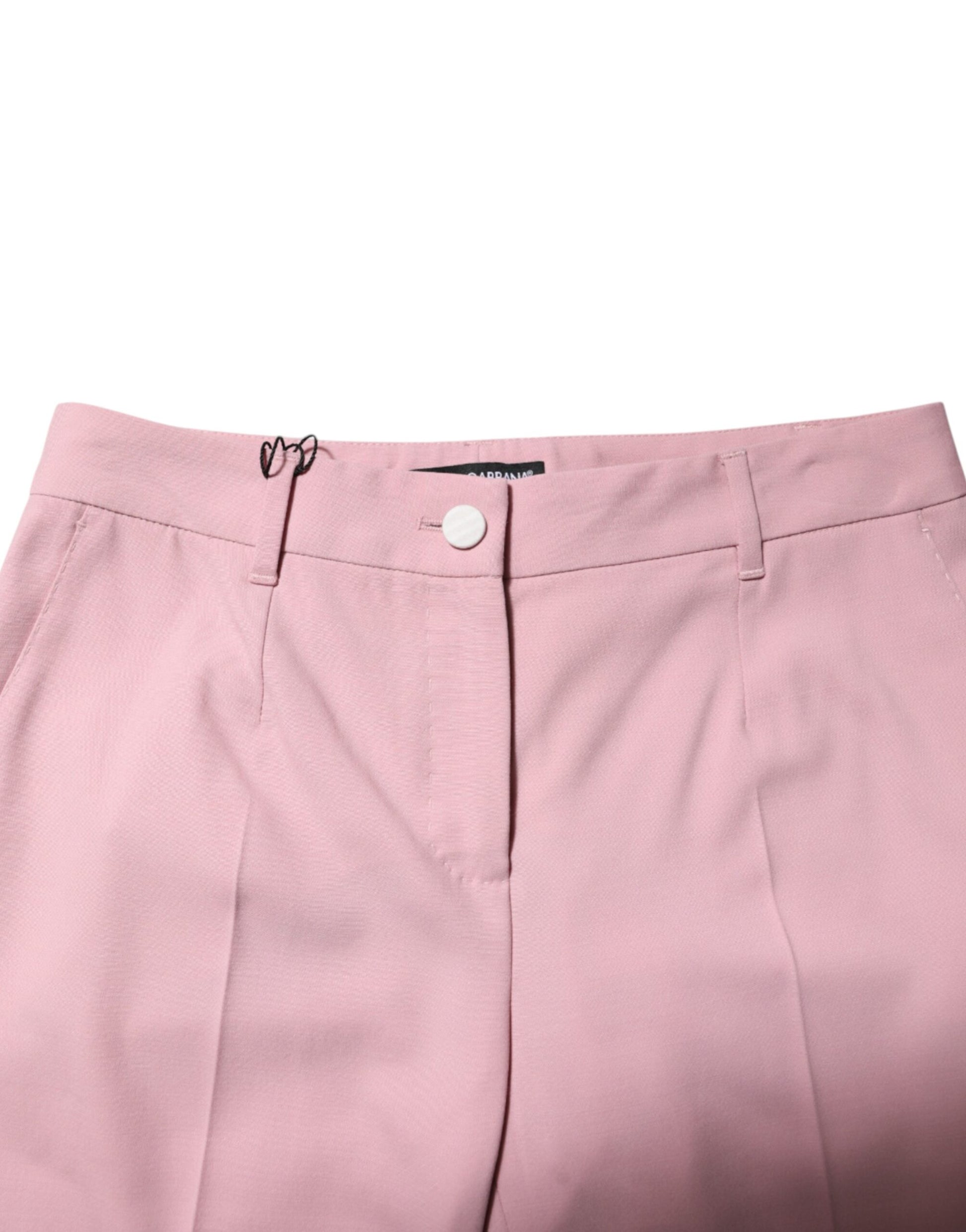 Pink Wool Mid Waist Tapered Pants