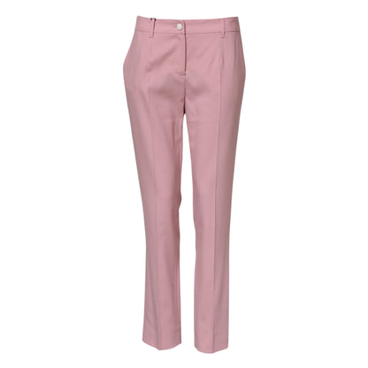 Pink Wool Mid Waist Tapered Pants
