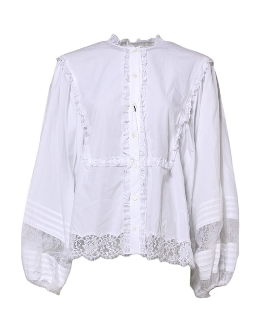 White Ruffled Lace Embellished Blouse Top