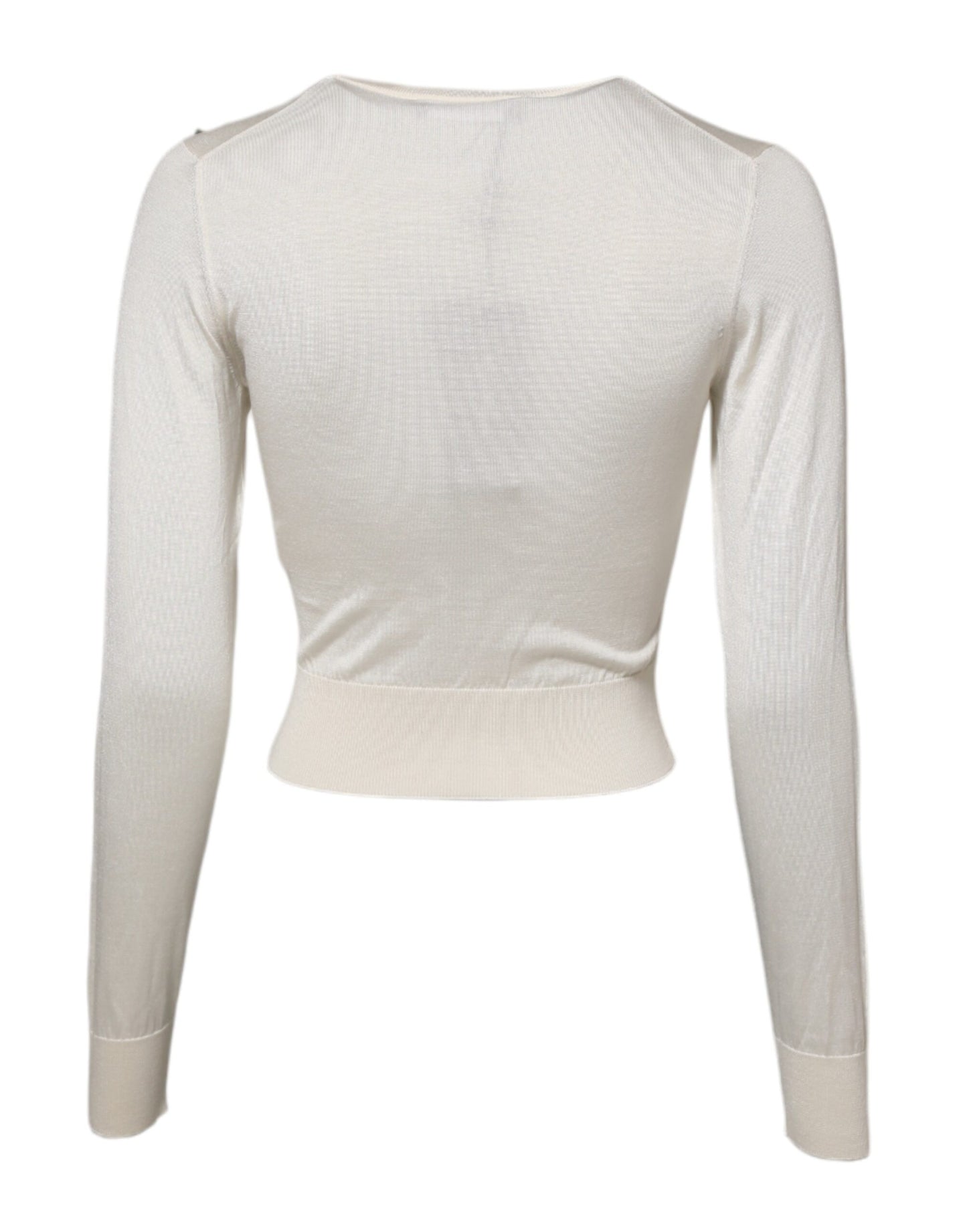 White Silk Lily Embellished Pullover Sweater