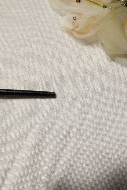 White Silk Lily Embellished Pullover Sweater