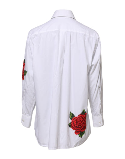 White Rose Embroidery Collared Shirt Top