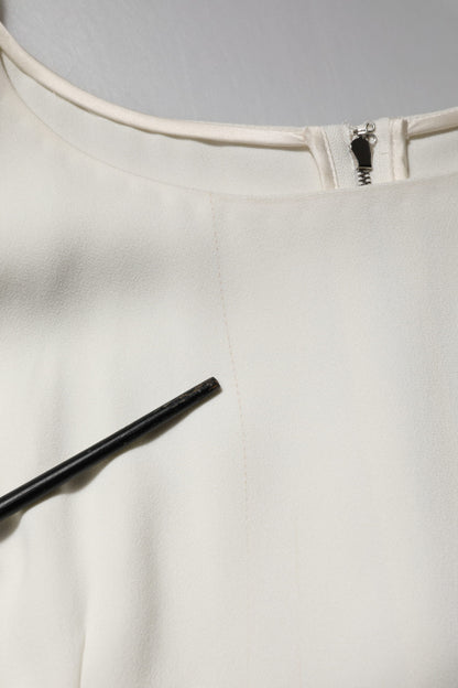 White Round Neck Short Sleeves Blouse Top