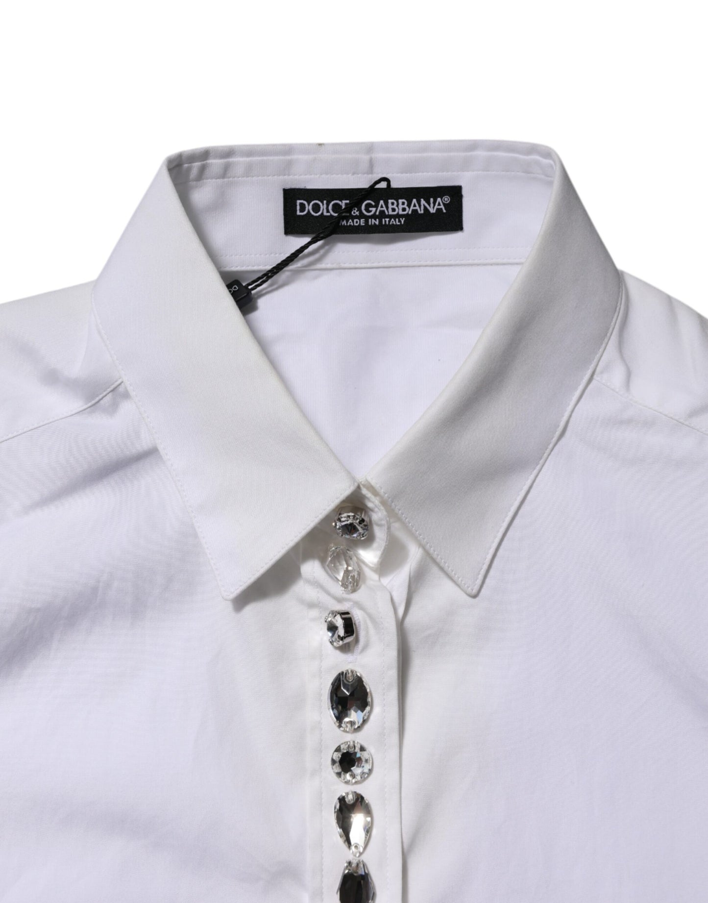 White Crystal Embellished Collared Shirt Top