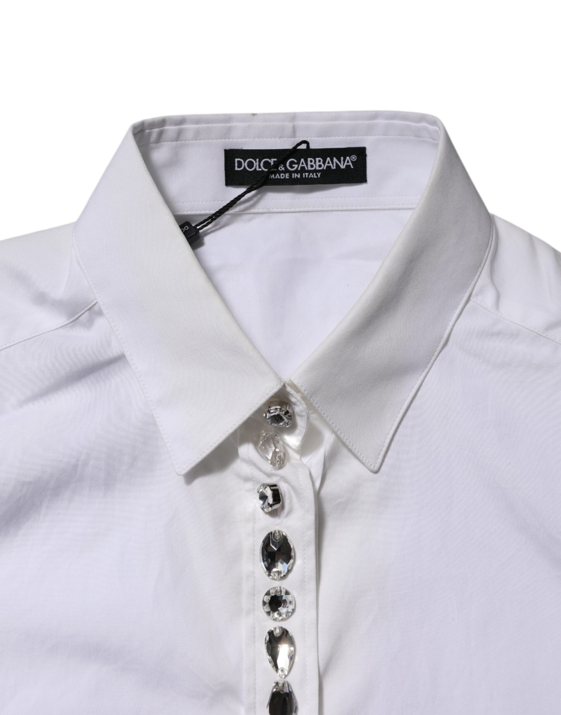 White Crystal Embellished Collared Shirt Top
