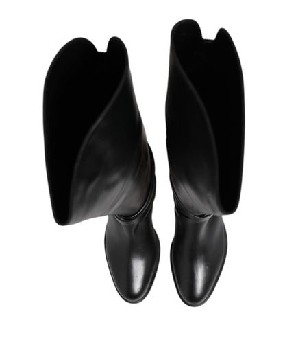 Black Leather Buckled High Boots Shoes