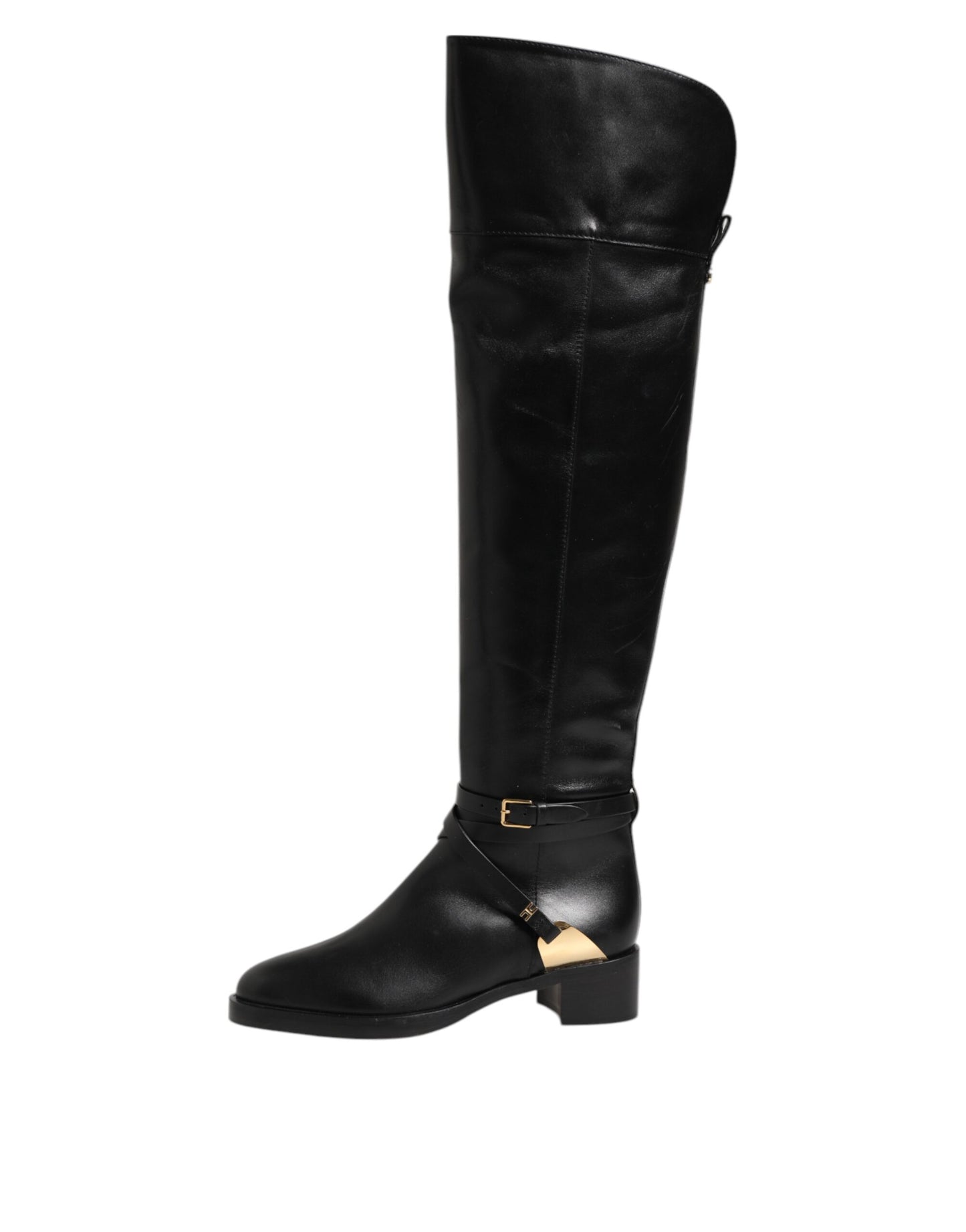 Black Leather Buckled High Boots Shoes