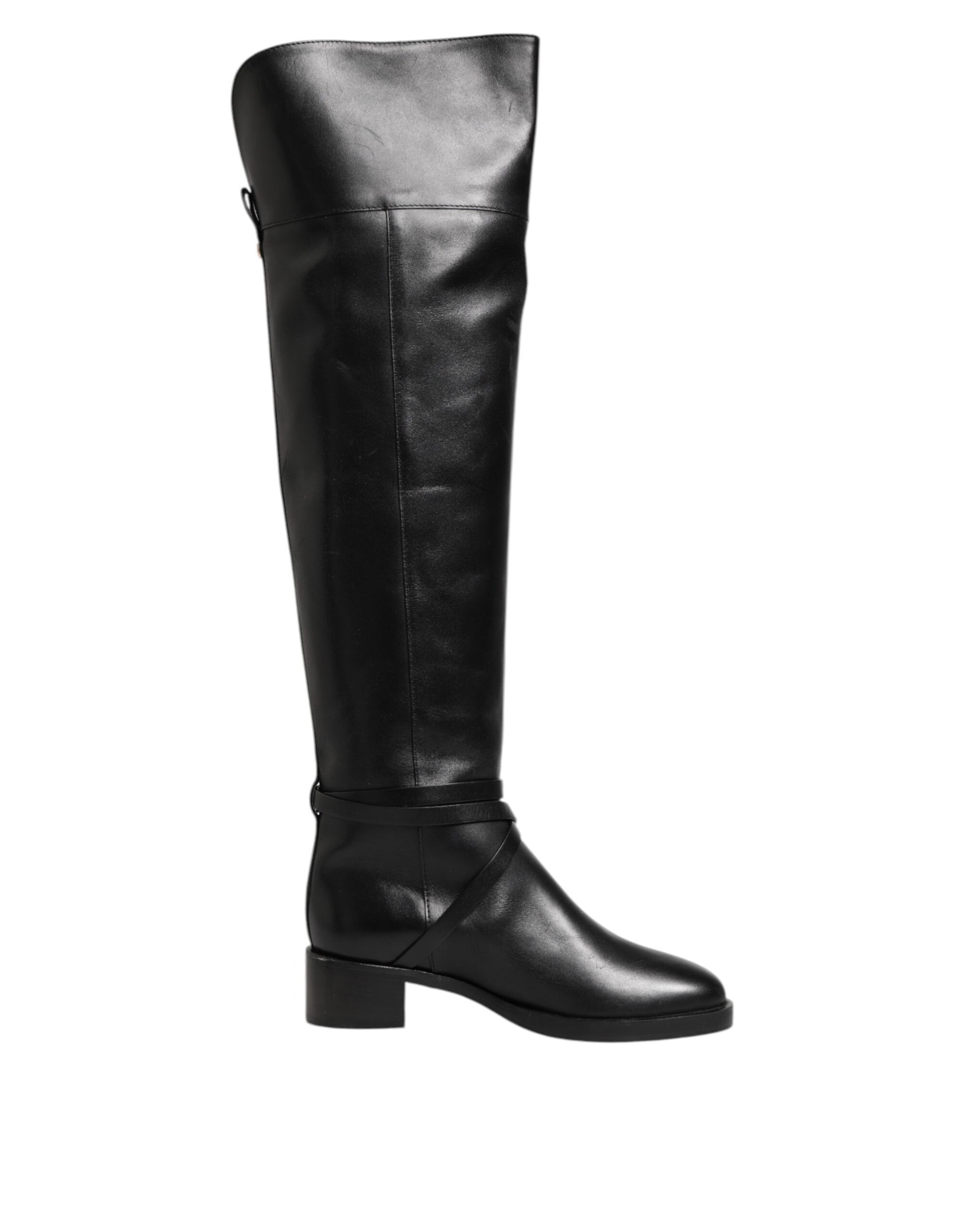 Black Leather Buckled High Boots Shoes