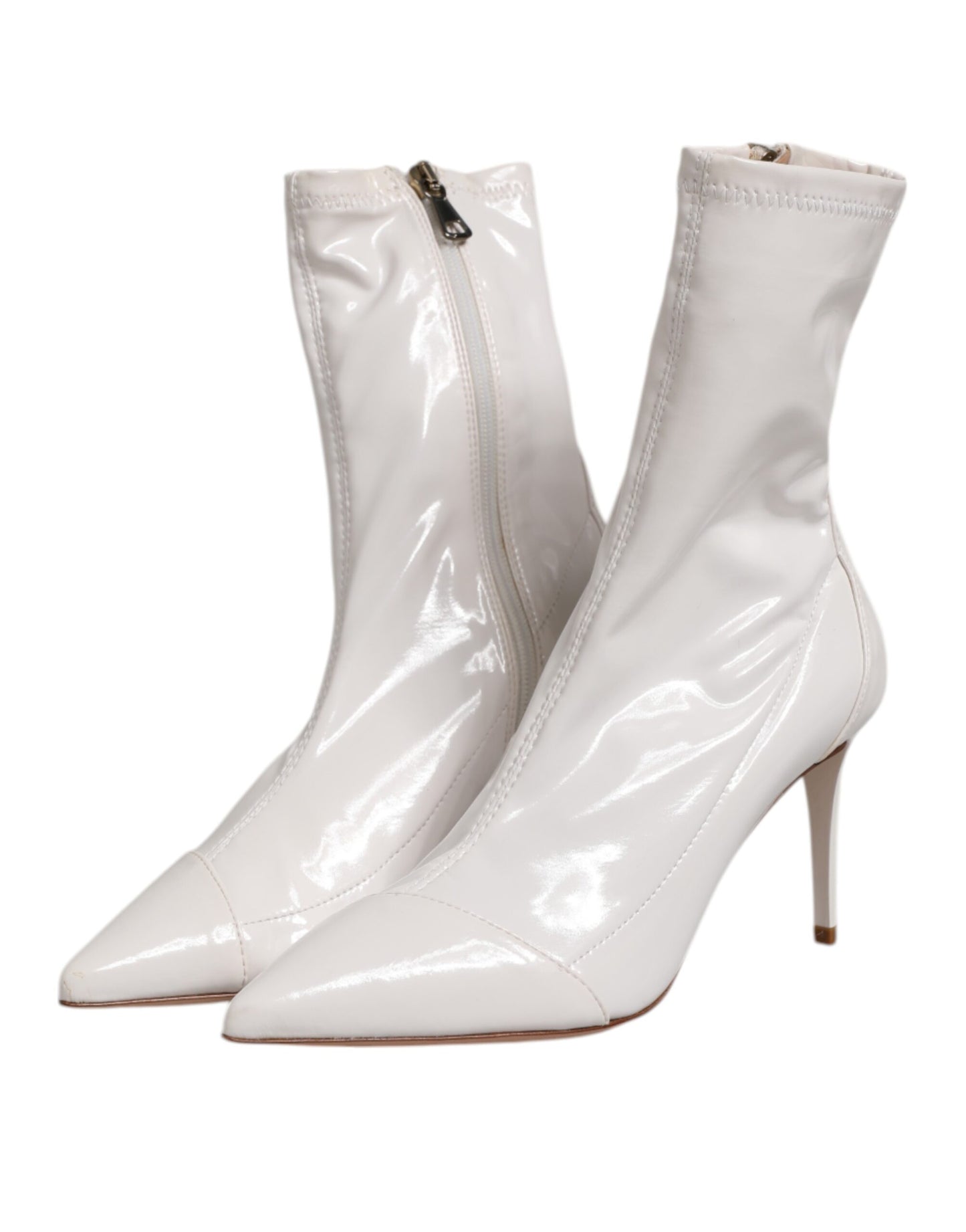 White Stiletto Heels Mid Calf Boots Shoes