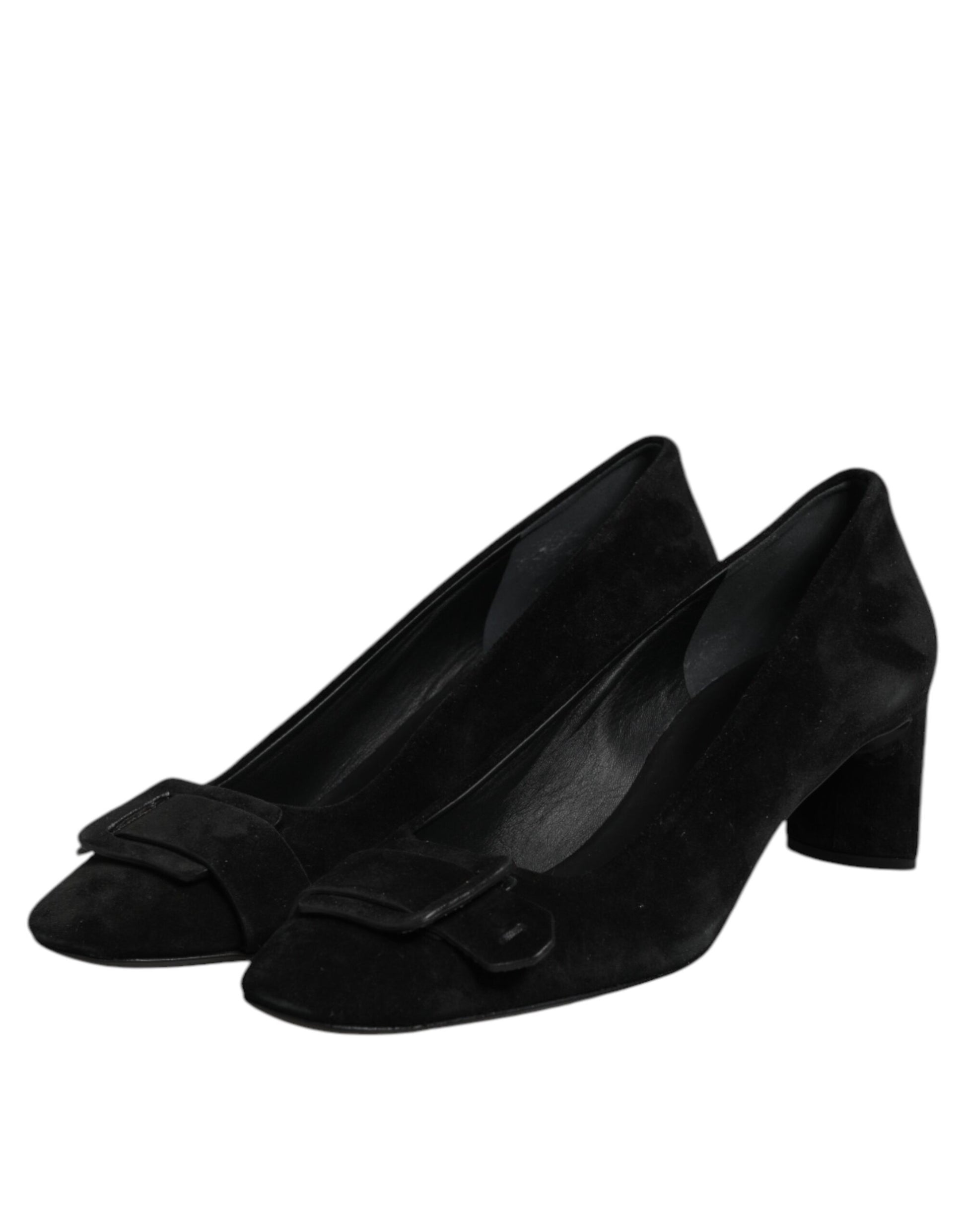 Black Suede Leather Slip On High Heels Pump Shoes