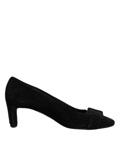 Black Suede Leather Slip On High Heels Pump Shoes