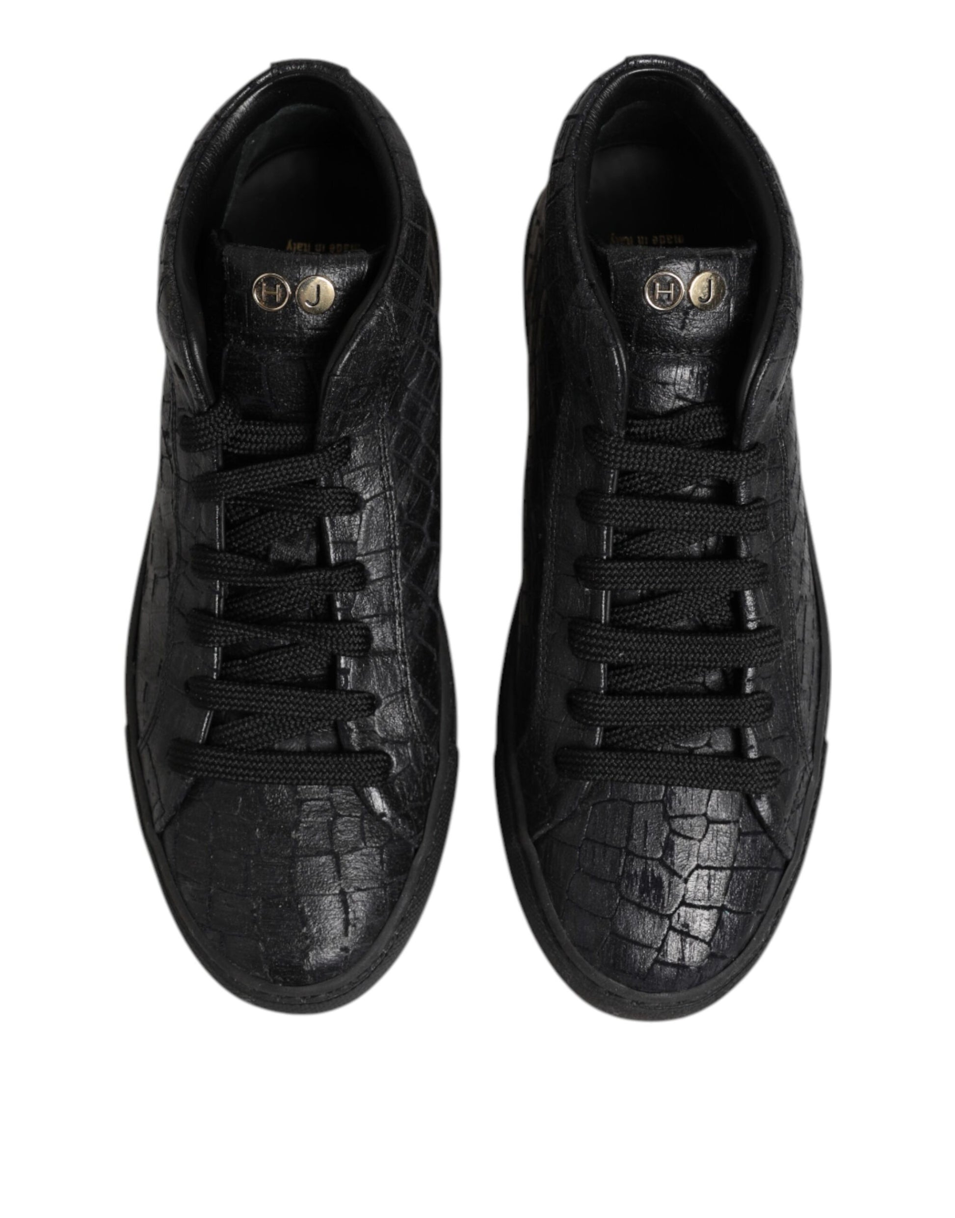 Black Leather Lace Up Mid Top Sneakers Shoes