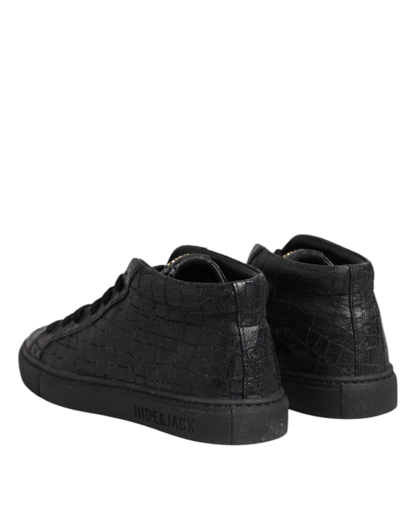 Black Leather Lace Up Mid Top Sneakers Shoes