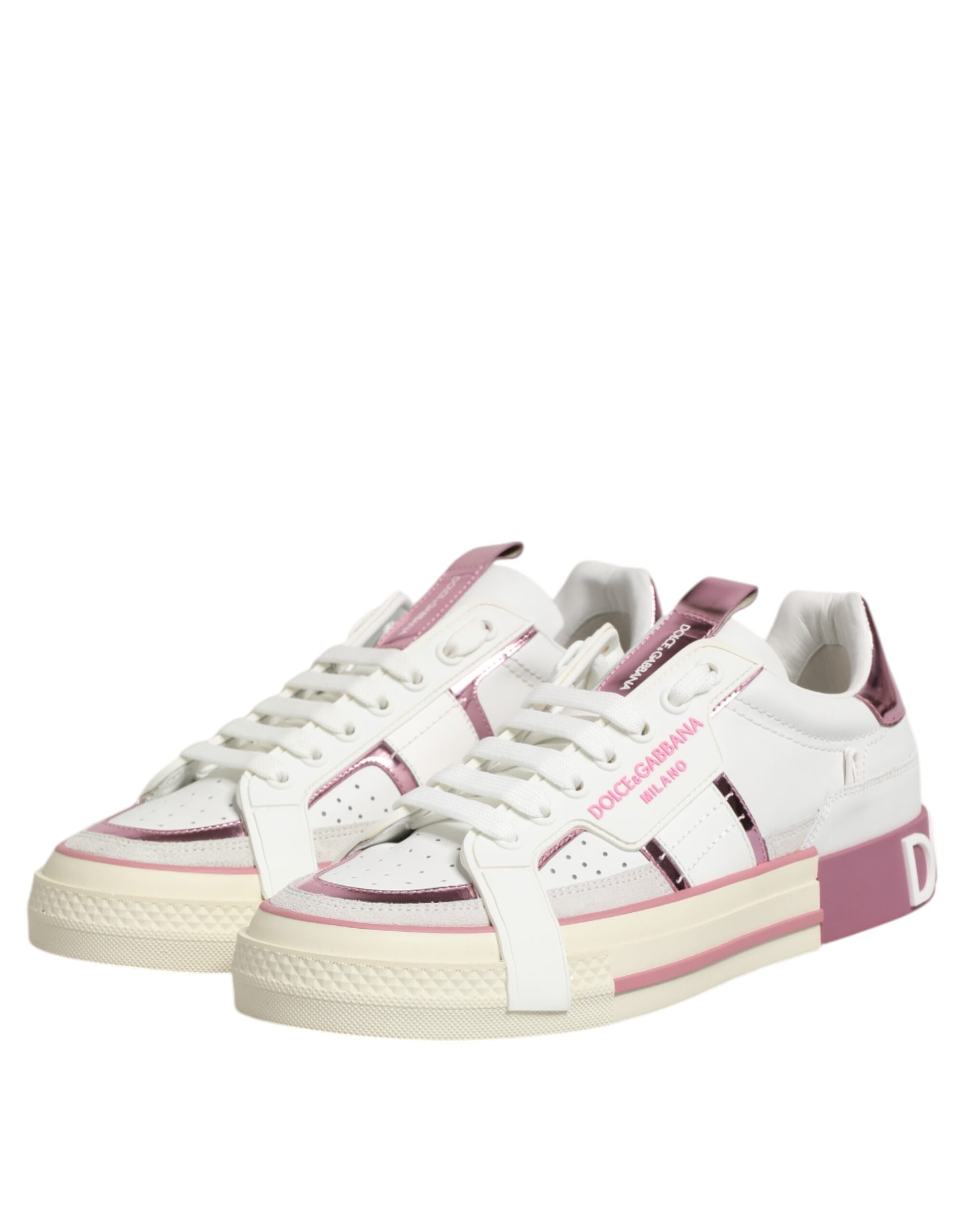 White Leather DG Logo Low Top Sneakers Shoes